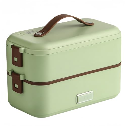 Quxxuol電気炊飯器弁当箱、電気加熱弁当箱、多機能加熱弁当箱、電気加熱弁当箱、多機能オールインワン弁当箱、一人用、小型、ポータブル、ミニ炊飯器、オフィスに最適ランチ (グリーン,2階)