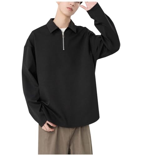Mens Polo Sweatshirts Quarter Zip Oversized Sweatshirt Casual Solid Pullover Winter Tops Long Sleeve Collared Shirts2