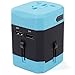 LOOP World Adapter Plug, Worldwide Travel Adapter Charger [US UK EU AU CN] w/ Dual USB Charging Ports & Universal AC Socket - Safety Fused (Blue)