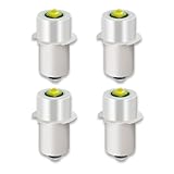 YAFIYGI 4 Pack LED Flashlight Bulb Replacement 3V LED Bulbs for Maglite Conversion Kit 18V 12V 19.2V 6-24 Volt 3W 247LM PR2 P13.5S Upgrade Compatible with Craftsman Lamp Torch Lantern Work Light