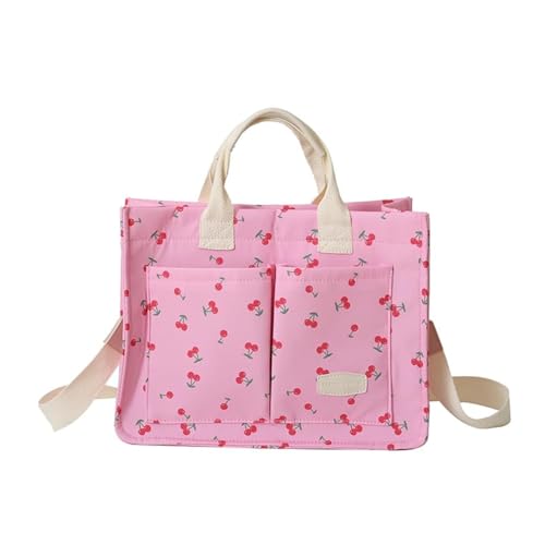 Image of Cherry Tote Bag for Women Canvas Patched Purse Cute Shoulder Bag Multi-Pocket Satchel Handbag for work travel