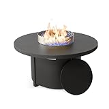 Halmuz 48' Round Propane Fire Pit Table with Lid,55000 BTU Outdoor Gas Fire Pits CSA Certified for Outside Steel Tabletop Fire Pit with Blue Glass Rock&Windshield Glass for for Patio, Balcony,Garden