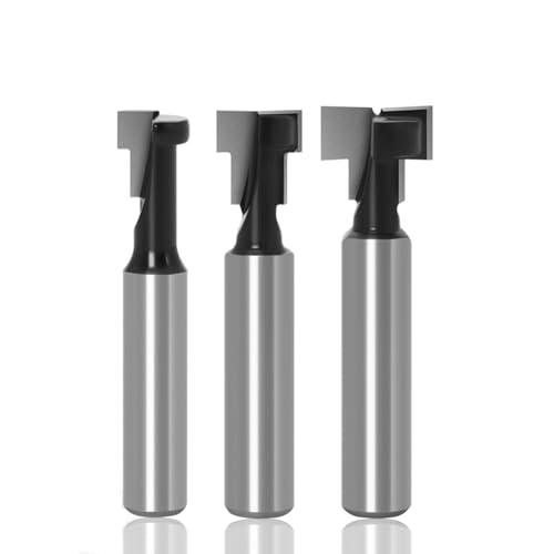 KEWAYO Fräser Schaft, 3 Stücke Fräser Set, T-Nutfräser T-slot & T-Track Slotting, Fräsen Werkzeug Set,6.35m Schaft Cutter Router,Oberfräse Fräser, T Nut Fräser Router Bit Set