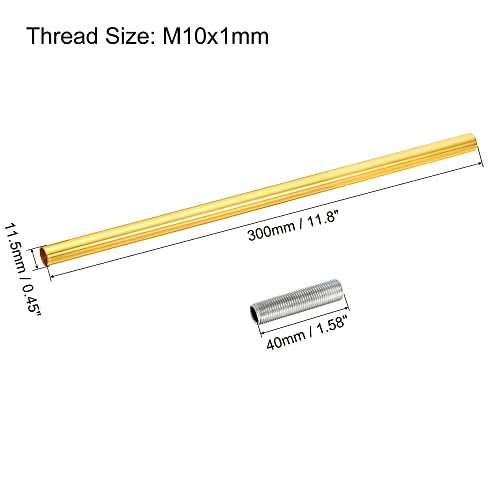 Image of MECCANIXITY 4-Pack Gold M10 Threaded Extension Rods, 11.8 inch Lamp Pipe with Connector for Pendant Light, Island Lighting, Chandeliers, Stems