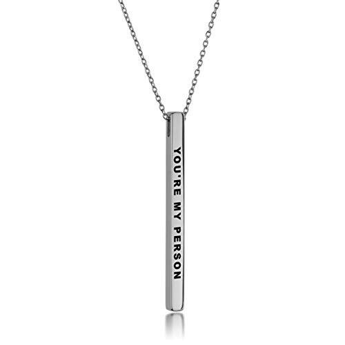 Dolceoro You’re My Person, Inspirational Mantra Necklace Vertical Bar Pendant, 316L Surgical Stainless Steel