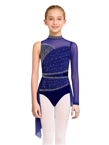Oyolan Vestido De Patinaje Artístico para Niñas De Manga Larga Maillot con Falda Ballet Tul Disfraz De Bailarina Azul Marino 7-8 años