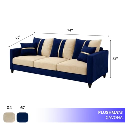 Image of Jester Plush Comfort Sofa | 3 Seater | Luxury Velvet Suede Fabric | Modern Living Room Sofa |Dark Blue - Cream