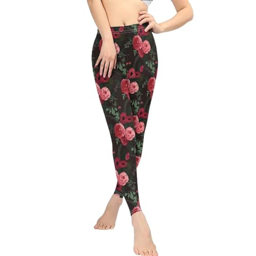 YEXIATODO Rose High Waisted Gym Leggings for Women Buttery Elegant Womens Sweatpants Soft Tummy Control Pants for Workout Yoga Breathable Shapewear for Girls Pregnancy for Sport Gym Fitness L