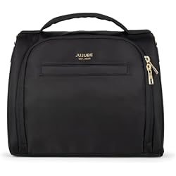 JuJuBe Insulated Bottle Bag, 3-Bottle Breastmilk Cooler with Shoulder Strap | Black, Machine washable, Water-resistant lining, Sturdy shape, Flat base, Zipper, Dual mesh pockets, Magnetic pocket