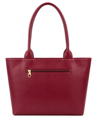 Image of Black Tote Bag with Textured Front and Gold-Tone Hardware (Maroon)