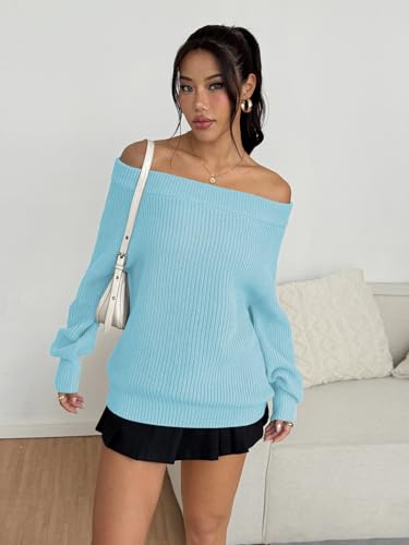 Image of ZAFUL Sweaters for Women Off Shoulder Knit Sweater with Long Sleeve Loose Pullover Jumper Tops