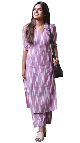 Image of GoSriKi Women's Cotton Ikat Print Kurta Set | Soft Fabric | Stylish Ethnic Suit