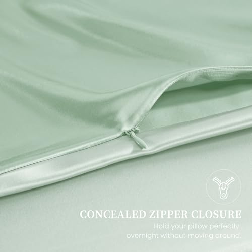 Image of THXSILK Mulberry Silk Pillowcase Standard Size, Set of 2 Pillowcases, Pillow Cover with Hidden Zipper, Soft Smooth Cooling Pillowcases for Hair and Skin, Gift for Women Men, Mint Green