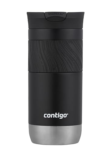 Contigo Byron Snapseal Travel Mug | Stainless Steel Thermal Mug | Vacuum Flask | Leakproof Tumbler | Coffee to Go Mug with BPA Free Easy-Clean Lid | Licorice | 470 ml