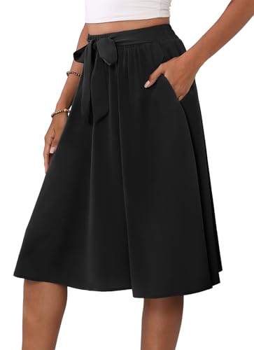 LAOLASI Womens A-Line Midi Skirt Summer Trendy High Waisted Boho Casual Beach Flowy Flared Below The Knee Skirts with Pockets3