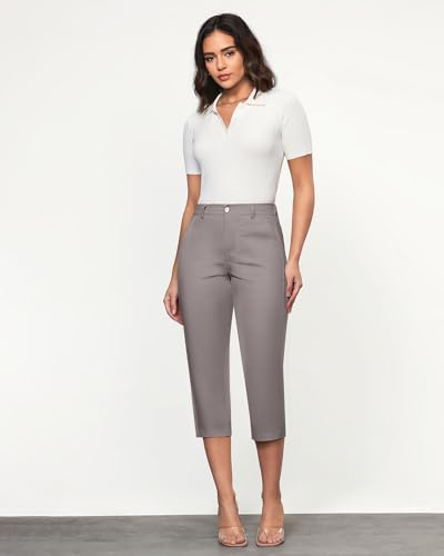 GRAPENT Capri Pants for Women Summer High Waisted Cotton Elastic Waist Dressy Casual Office Work Capris Trousers Pants4