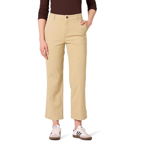 Amazon Essentials Womens High-Rise Slim-Fit Ankle-Length Wide-Leg Khaki Pant Tan 6 Short