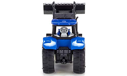 Siku 1396, New Holland Traktor mit Frontlader, Metall/Kunststoff, Blau/Schwarz, Beweglicher Frontlader, Anhängerkupplung – Bild 7