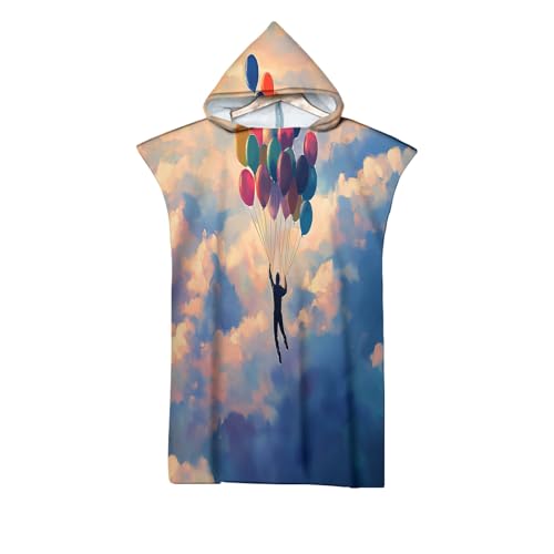 Peignoir poncho de bain imprimé montgolfière microfibre pour plage et surf