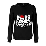 UnoSheng Traje de Navidad para padres e hijos, Papá Noel, Feliz Navidad, suéter de manga larga impreso, sudadera informal de cuello redondo, conjunto de ropa de verano para mujer, Negro n.º 2., S