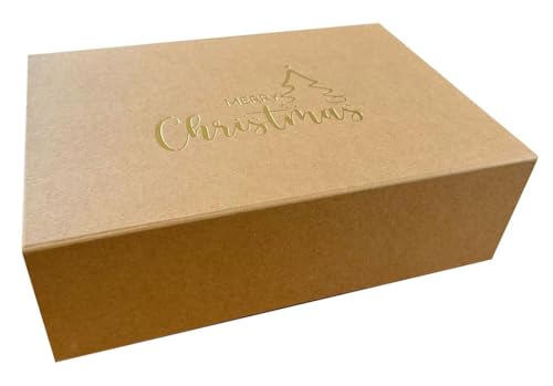 ideas in boxes Premium Geschenkbox Weihnachten, Geschenkkarton, Magnetbox, Magnetfaltbox, Geschenkverpackung für Weihnachten mit Schriftzug, 33x22x10cm, Natur mit Gold