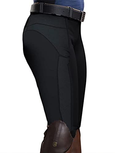 Minetom Pantalon D'Équitation Femmes Taille Haute Extensible D'Équitation Leggings pour Les Cavaliers Skinny Pantalon avec Poche E Noir XS