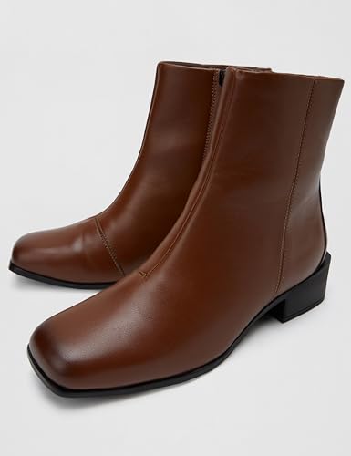 Image of ELLE Women Low Block Heel Mid-Calf Ankle Boots with side Zipper