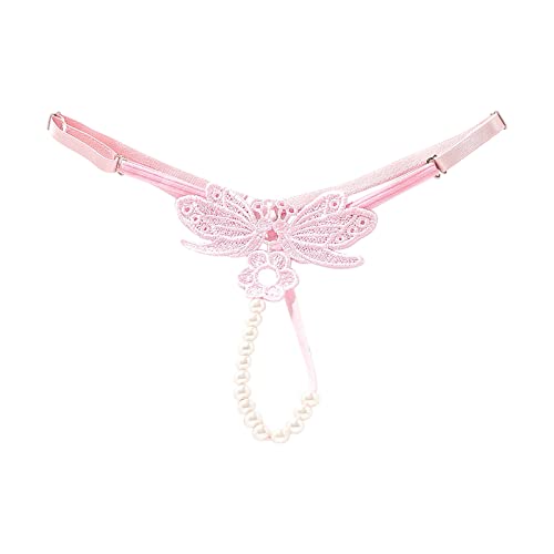 String sexy avec perles brodées et entrejambe ouvert, Rose, taille unique