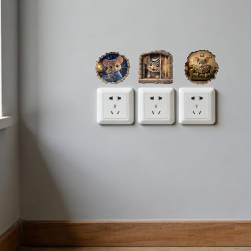 12 adhesivos de ratón decorativos en 3D para pared miniatura 3