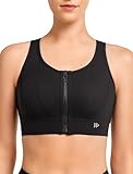 Yvette Front Closure Sports Bras for Women High Support Large Bust Supportive Sports Bra High Impact for Running,Black,XL+