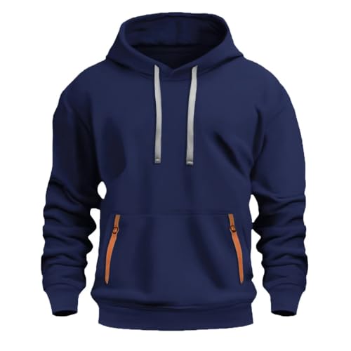 Hoodies for Men Long Sleeve Crew Neck Drawstring Pullover Loose Fit Outdoor Hooded Sweatshirt with Pockets2
