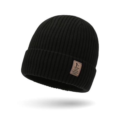 SEFIRST Cuffed Beanie, gorro de inverno homem e mulher de lã do Merino, gorro unissexo adulto, gorros de malha com bainha, bonés de inverno para homem, gorros de inverno para mulher, preto, Preto
