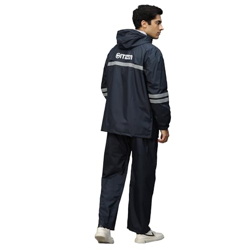 Image of Citizen Raincoat for Men with Adjustable Hood, Waterproof Pant and Carry Pouch | Reflective Strips Standard Length| Double Layered Tapping Rubberized Fabric | Durable & Lightweight Rainsuit