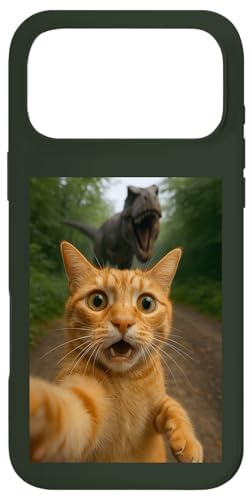 Cat Selfie Escape from Dinosaur Funny for Kids Teens Adult Coque pour iPhone 17 Pro Max