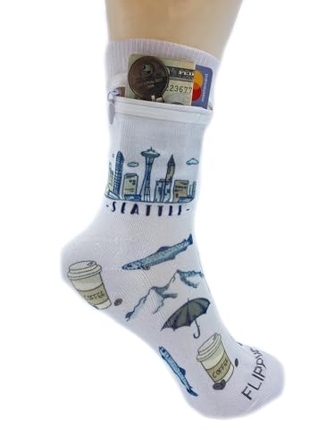 Image of Zipper Sock Wallet - Cotton & Polyester Zipper Socks with Pockets - Fits shoe size 6-13