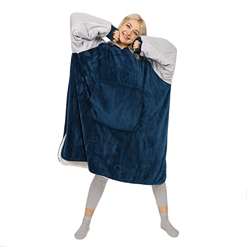 Winthome Sudadera con Capucha, Manta Hoodie con Bolsillo, Suave y Confortable Hoodie Sudadera, Manta Tipo Sudadera para Adultos, Hombres, Mujeres(Azul XL) Cover