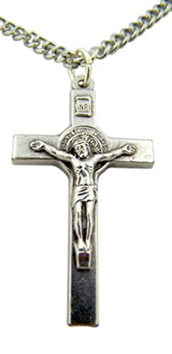 Religious Gifts Silver Tone Base Medal Saint Benedict Cross Crucifix