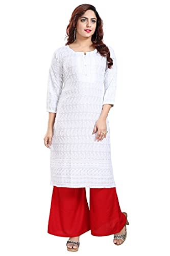 Image of DARIKA Women's Cotton Chikankari Straight Kurti Multiple Color in from Small to Plus Size.