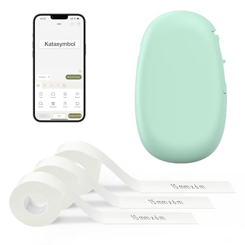 SUPVAN E10 Etiquetadora Bluetooth con 3 Rollos 6m Continua Impermeable Etiquetas, App Versátil con 30+ Fuentes 600+ Íconos, para el Hogar, la Cocina, la Escuela y la Oficina, Verde