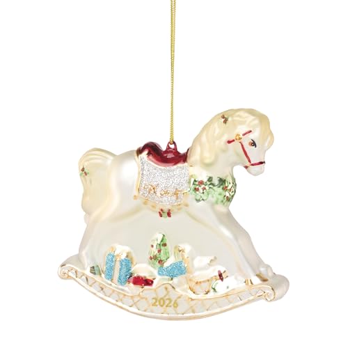 Ornement Lenox 2026 cheval bascule verre soufflé bébé 1er Noël