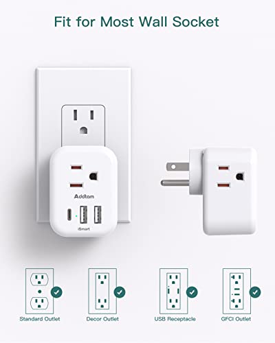2-Pack Multi Plug Outlet Extender With Usb, Addtam Electrical 3 Outlet Box Splitter With 3 Usb Wall Charger(1 Usb C), Power Stip No Surge Protector Cruise Essentials For Ship And Travel, Etl Listed #TOP3