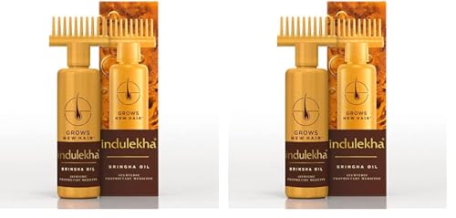 Indulekha Bringha, Ayurvedic Hair Oil, 250ml, for Hair Fall Control, with Amla & Coconut Oil, with Comb Applicator (Pack of 2)