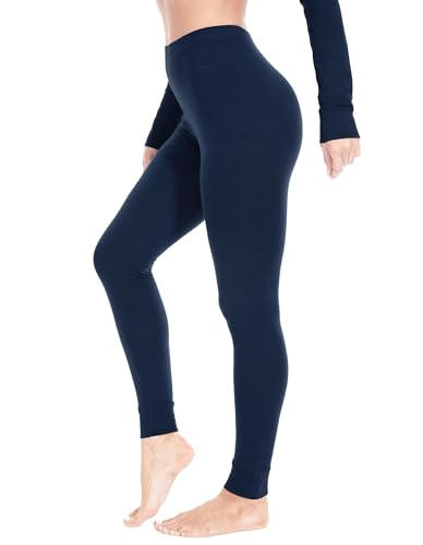 woolcano Women's 100% Merino Wool Base Layer Pants Lightweight Active Base Layer Bottoms Navy Blue Medium