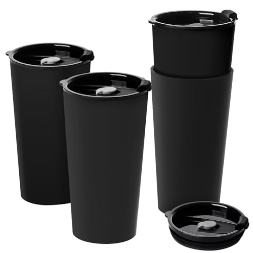 Greentainer 4 Pack Plastic Travel Coffee Mug Set, 20 oz Spill Proof Drinking...