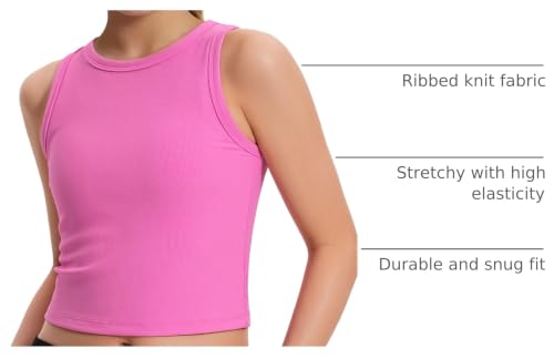 Image of JOCMIC Girls Athletic Tank Tops, Ribbed High Neck Sleeveless Cropped Top | Stretchy Ribbed Fabric, Modest High Neck Cut, Well-Made and Wash Resistant, Suitable for Dance, Gym and Daily
