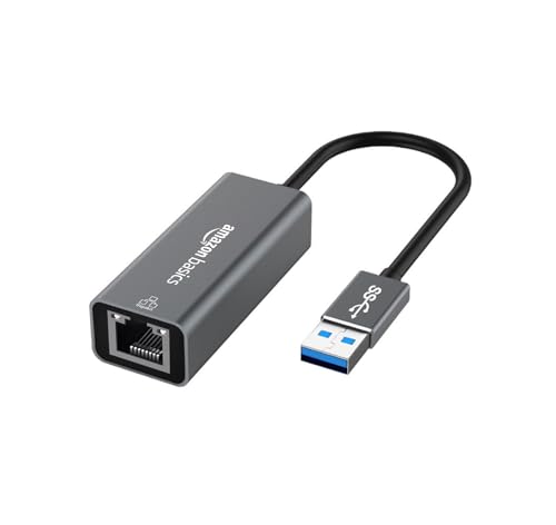 Amazon Basics USB to Ethernet Adapter - Gigabit Ethernet Up to 10/100/1000 Mbps for Windows (11/10), Mac OS (10.9 & Later Versions), Chrome OS, and Linux OS