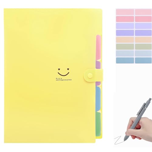 Cartella portadocumenti A4, con 7 scomparti, formato A4, con etichette, sistema di raccoglitori, organizer per documenti, per casa, ufficio, scuola (giallo)