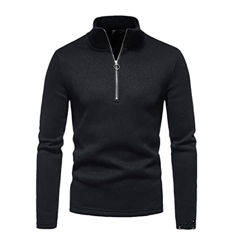 Haitpant Herfst Mens Rits Trui Effen Kleur Hoge Kraag Sweatshirts Truien Coltrui Top, Zwart, L