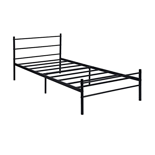 GZTGZMWG Single Bed Einzelbett Metallbett Bettrahmen Bettgestell für 90x190CM Matratze, Metall Bodenbett Schlafzimmer Bett mit Kopfteil Geeignet für Gästebett Jugendbett Seniorenbetten/Schwarz/Stil C