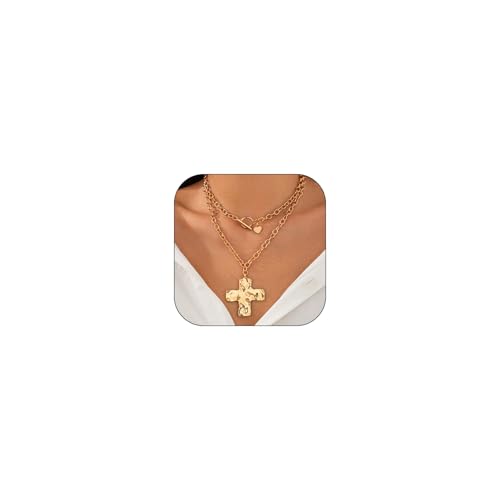 Chunky Cross Necklace for Women Non Tarnish Bold Cross Necklaces Thick Chain Pendant Necklace Jewelry Halloween Accessories for Women